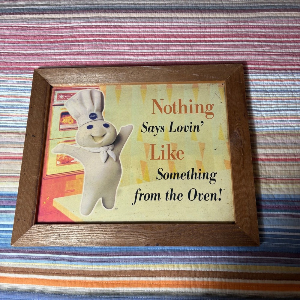 Vintage Pillsbury Doughboy Framed Wood Advertising Sign Nothing Says Lovin 16x13